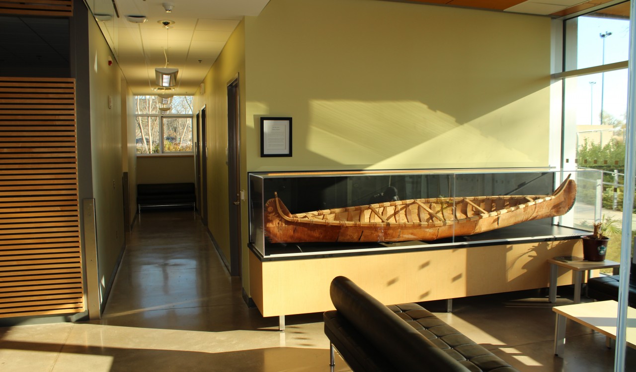 This Birch bark canoe was donated to the Tecumseh Centre by students from Sioux Lookout. The centre is moving to Welch Hall.