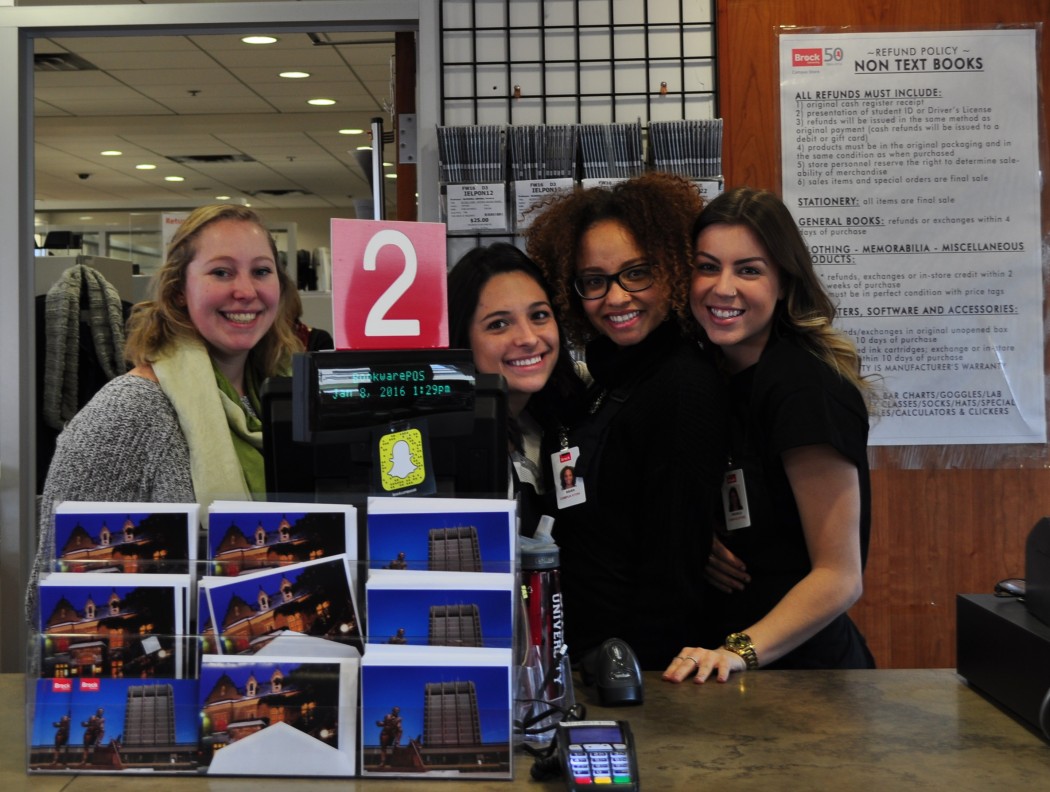 There is lots of new merchandise at the Brock Campus Store and (L-R) Melissa Fowler, Karen Beltran, Raven Henry and Mikaela Kelloway are more than happy to help you find what you need!