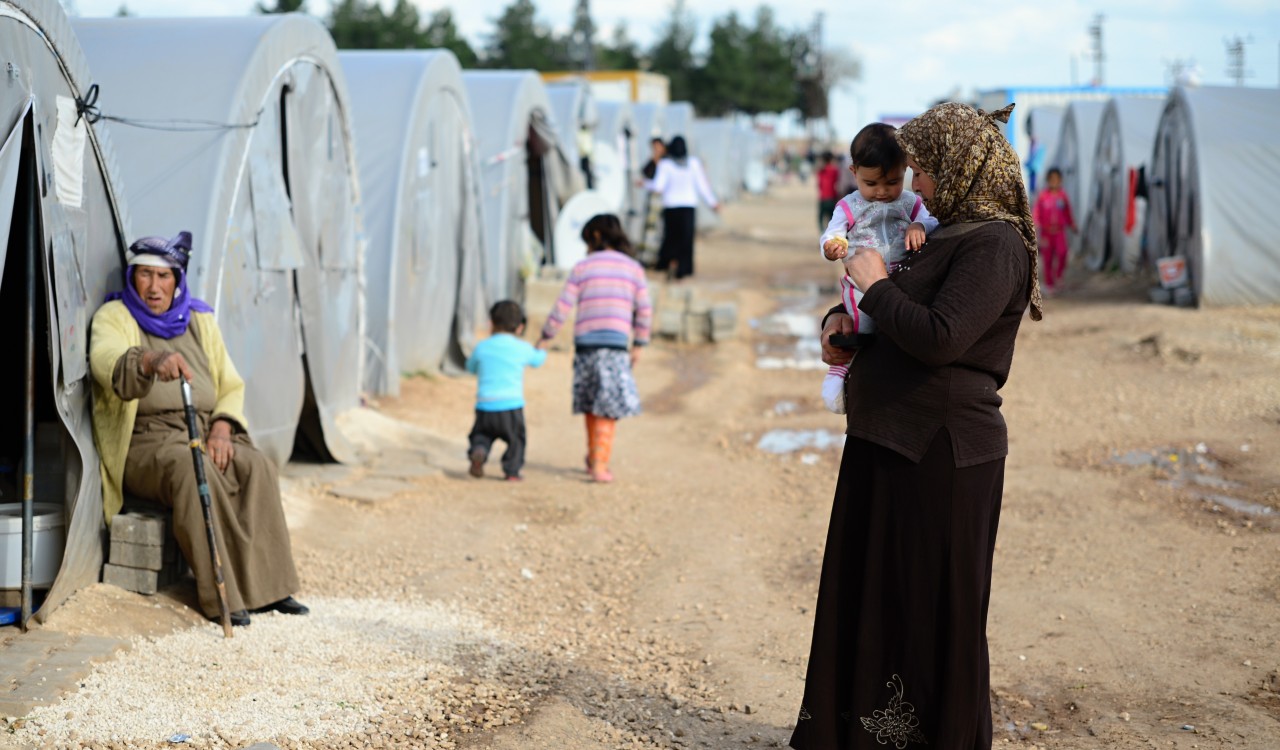 Syrian people in a refugee camp in Suruc, Turkey.