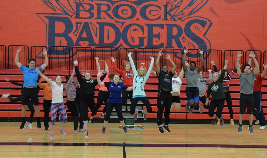 Second year Phys-Ed and KINE students jump at the chance to get their photo taken for Brock Seen & Heard.