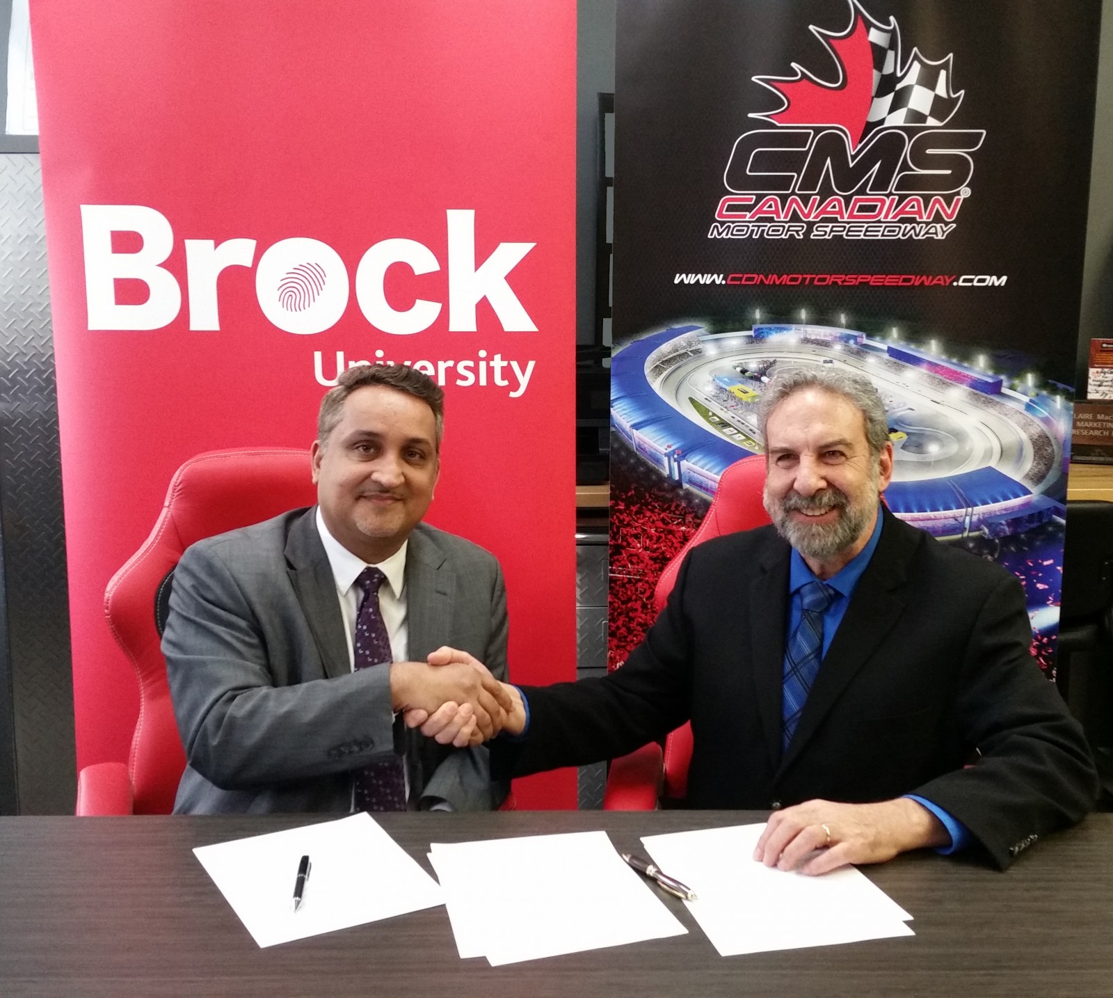 Brock University Vice-President, Research Gary Libben, right, and Azhar Mohammad, CMS executive director, signed a memorandam of understanding Tuesday, March 22.