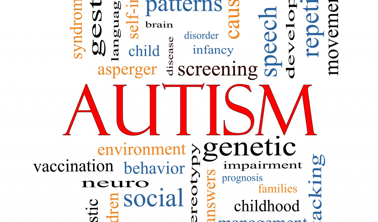 Autism Word Cloud Concept with great terms such as asperger, screening, neuro, social and more.