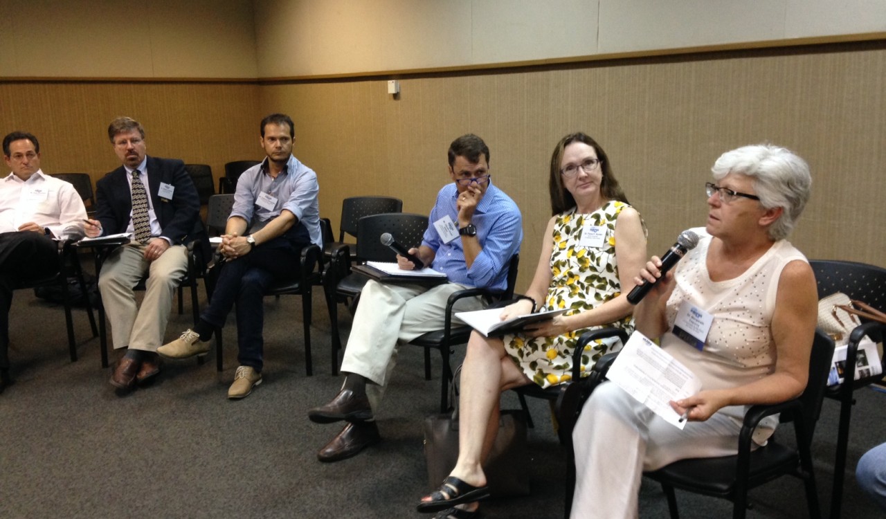 Brock University scientist Fiona Hunter participates in a group discussion during a summit in Brazil.