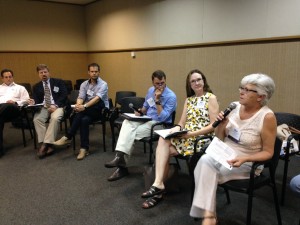 Brock University scientist Fiona Hunter participates in a group discussion during a summit in Brazil.