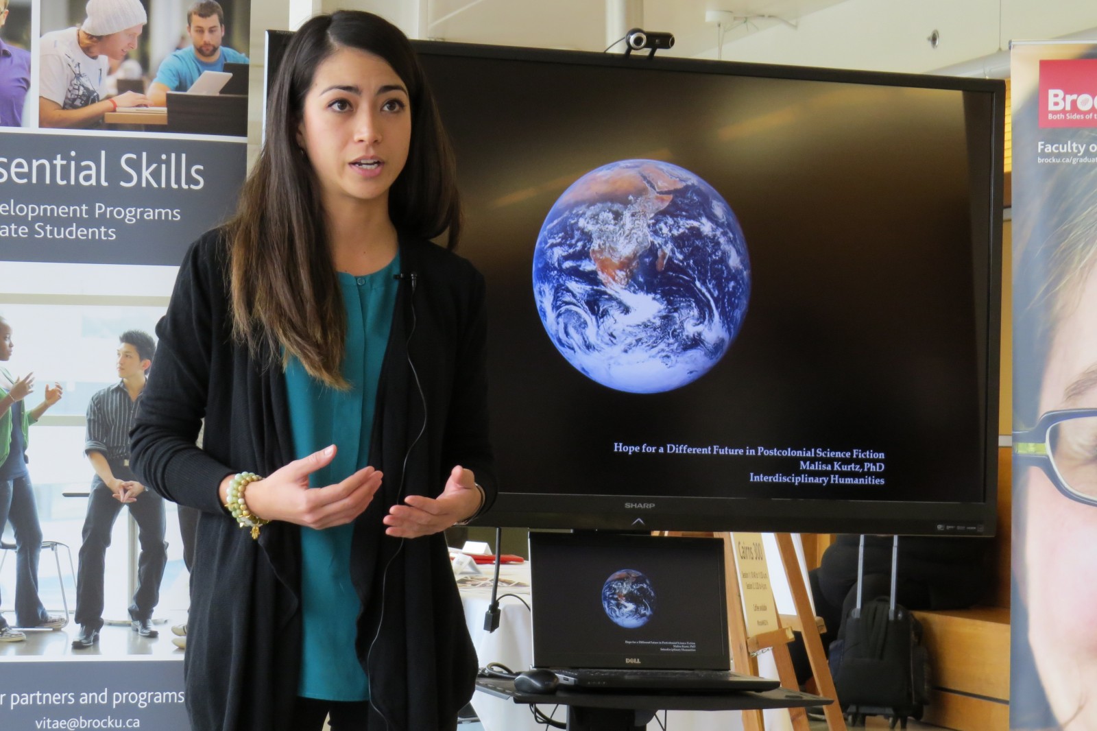 Graduate student Malisa Kurtz gives her 3MT presentation. She was runner-up in the Brock competition.