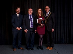Brock student Olivia Hubert was awarded the Mayor's Volunteer of the Year Award recently. From left is Liberal MP representative Zach Dadson, Liberal MPP Jim Bradley, Hubert, and St. Catharines Mayor Walter Sendzik.