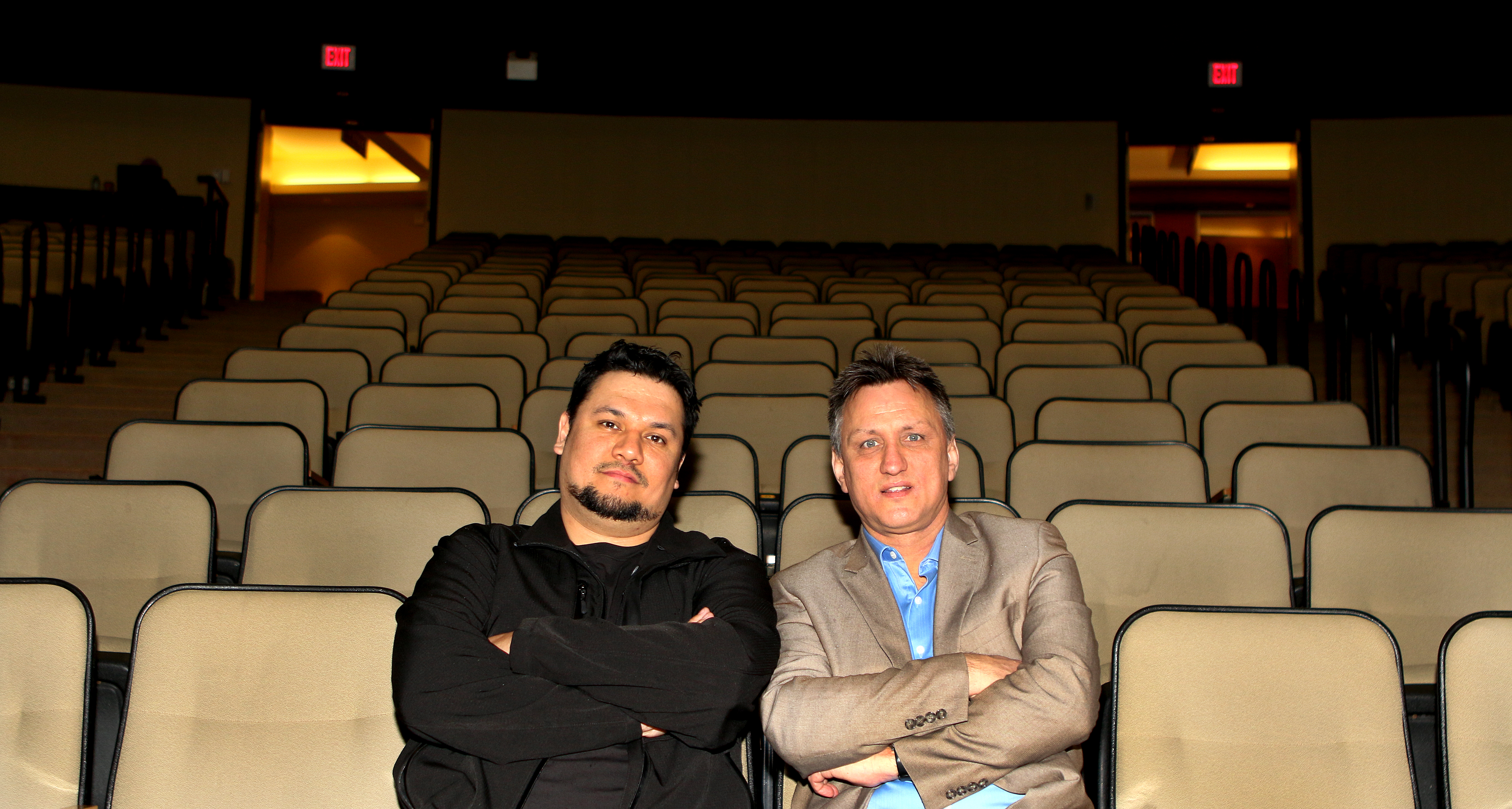 Nano Debassige, senior manager of Weengushk Film Institute, left, and Scott Henderson, chair of Brock University's Department of Communication, Pop Culture and Film.