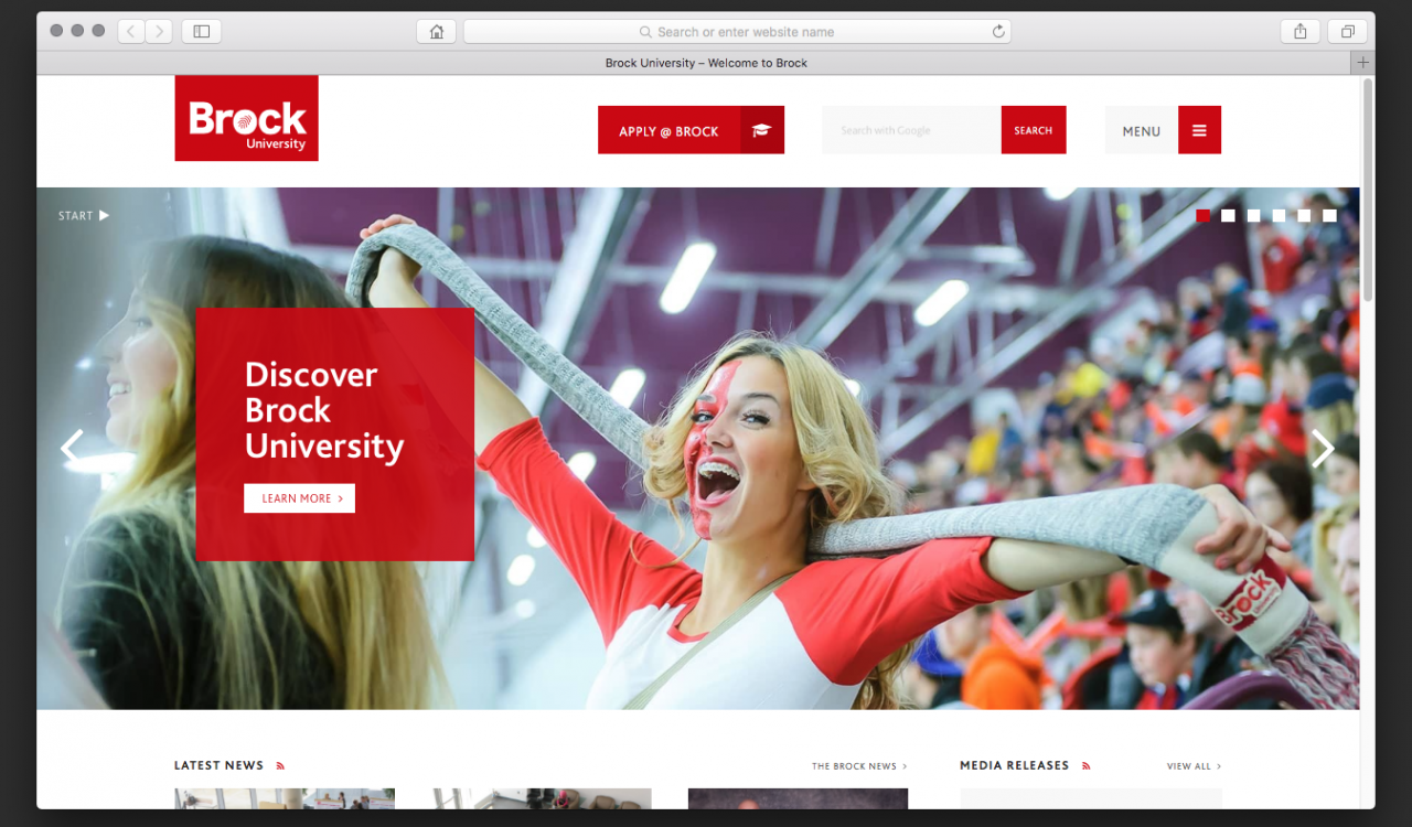 Screenshot of the new Brock homepage