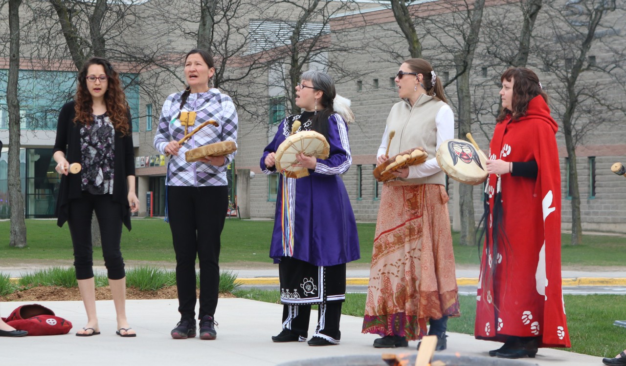 Drumming and songs were part of a tobacco ceremony and prayer vigil held at Brock University Thursday.
