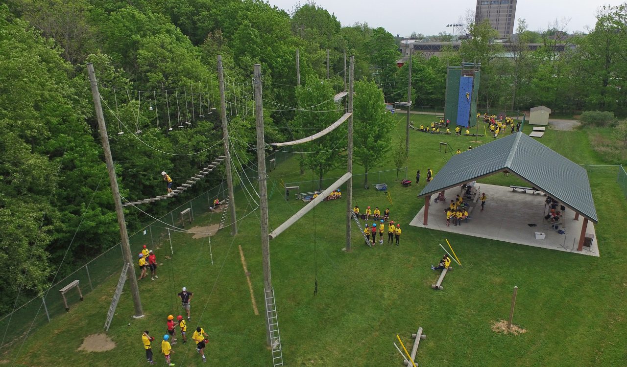 Students on ropes course