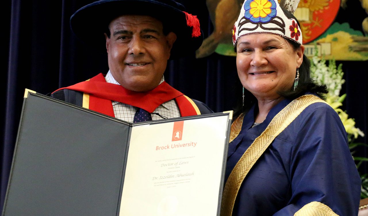 Dr. Izzeldin Abuelaish receives a Brock University honorary doctorate from Chancellor Shirley Cheechoo.