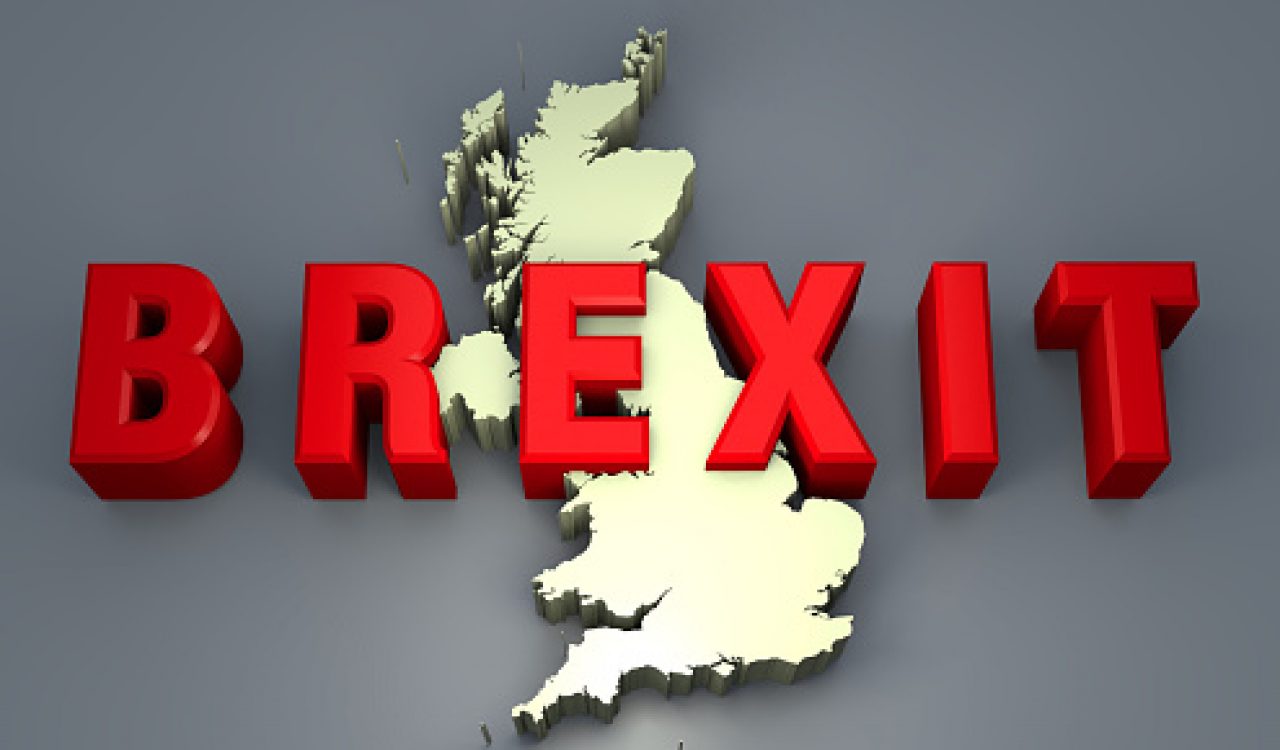 Graphic with map of United Kingdom with BREXIT written across it.