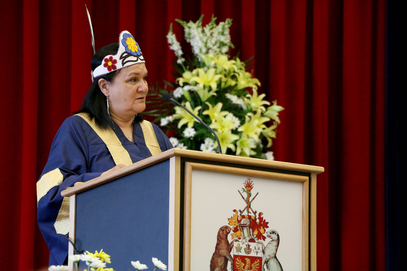 Chancellor Shirley Cheechoo delivers one of eight convocation week addresses to graduating students.