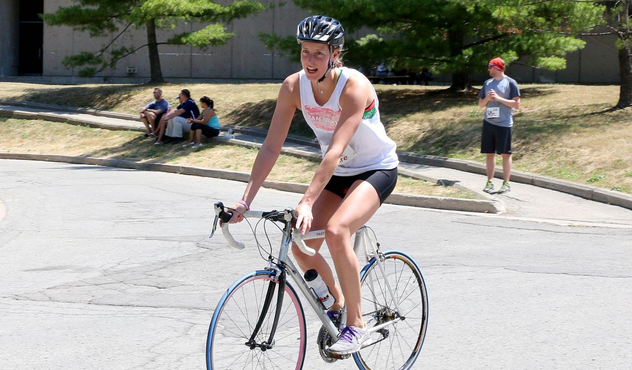 Carly Cermak starts the cycling portion of the Tri to Inspire at Brock University. The inaugural event was to honour her late sister Naomi and create a memorial scholarship in her name.