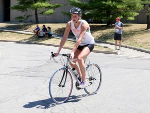 Carly Cermak starts the cycling portion of the Tri to Inspire at Brock University. The inaugural event was to honour her late sister Naomi and create a memorial scholarship in her name.