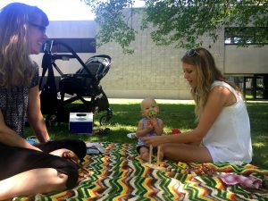 Amanda Bolger, a teaching assistant in psychology and alumna, brought her nine-month-old son Oaklen Corlis to Brock Tuesday for lunch with Catherine Radimer, a learning strategist.