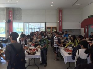 New students to the Goodman School of Business international graduate programs cap off their first week at Brock with a BBQ in the Lowenberger dining hall.