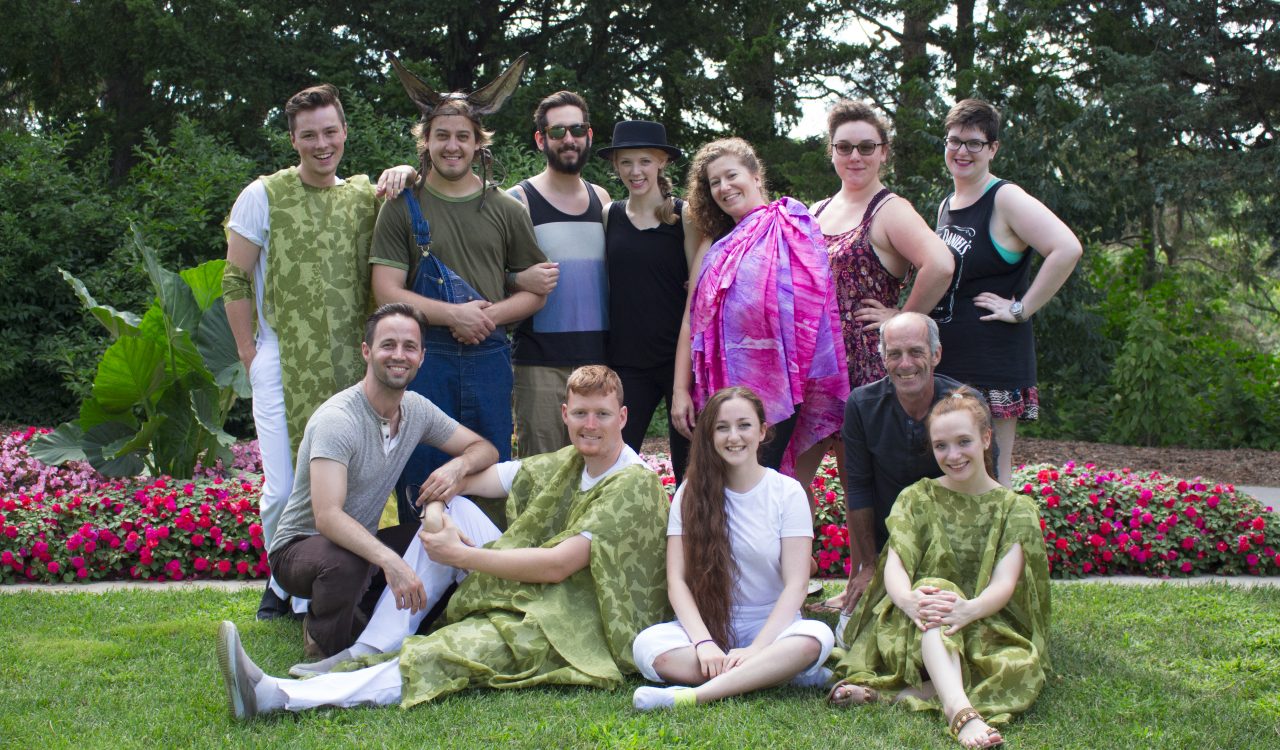 Performers in Midsummer Night's Dream playing at the Royal Botanical Gardens in Hamilton. Back left: John Wamsley, Zach Parsons, Jesse Horvath, Sean McLelland, Caitlin Popek, Nicole James and Dana Morin. Front left: Trevor Copp, Sean Rintoul, Claudia Spadafora, Michael Hannigan and Alma Sarai.