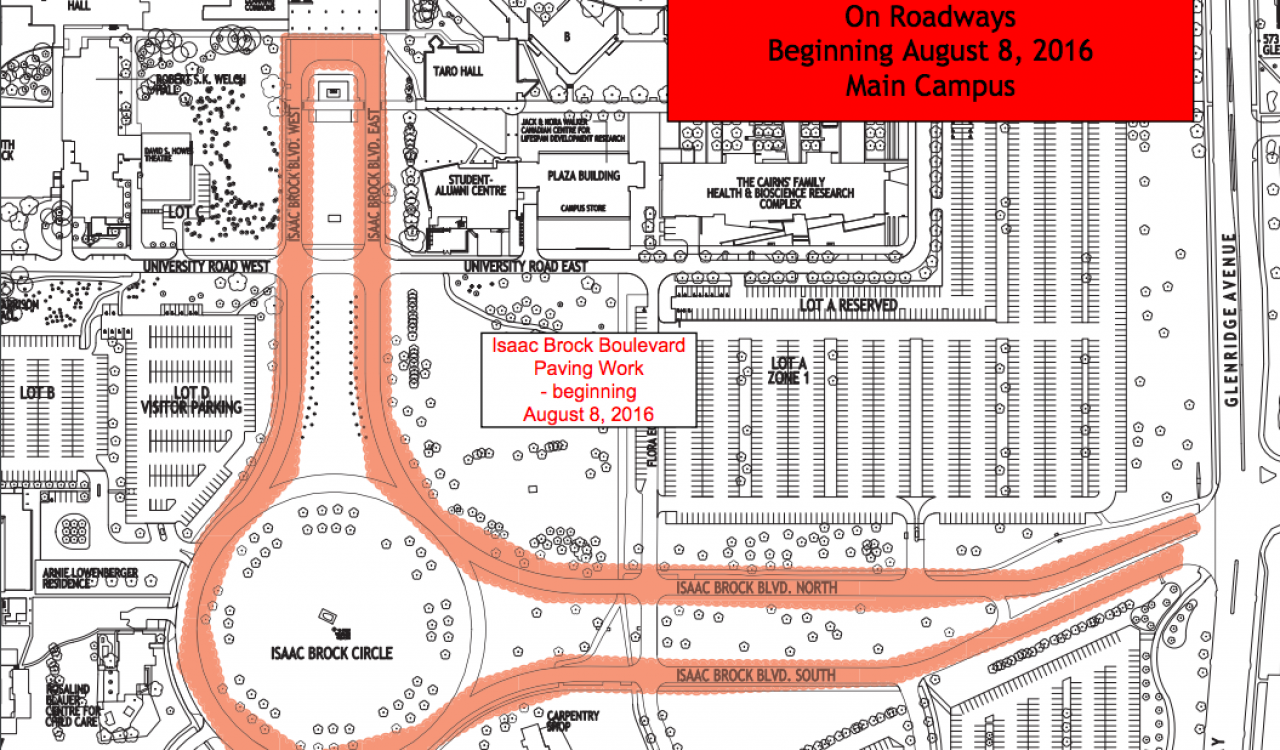 A look at the area undergoing paving work on a map of Brock.