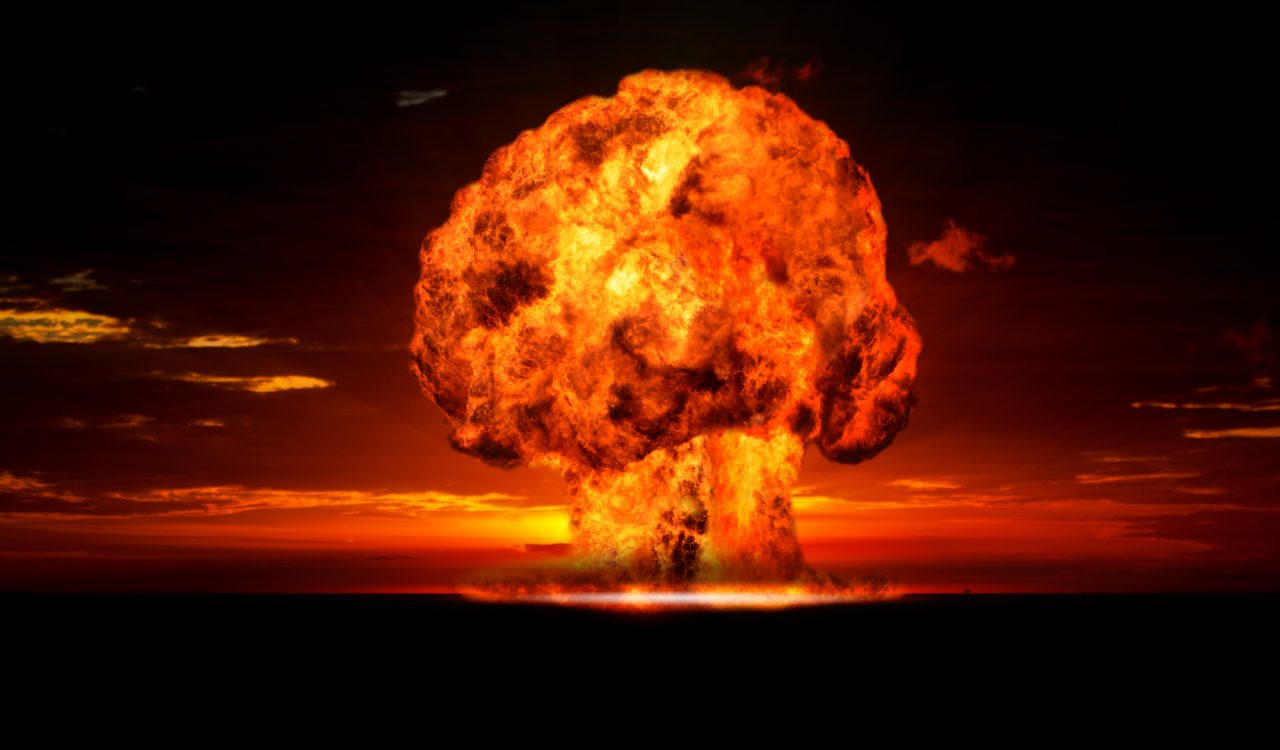 Nuclear explosion in an outdoor setting. Symbol of environmental protection and the dangers of nuclear energy