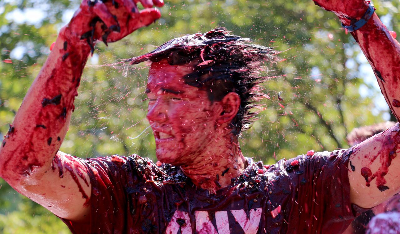 Brock University first-year student Ryan Mohaupt took part in Grape Stomp Friday. The University's messiest tradition saw more than 1,000 students stomp a metric tonne of grapes in Jubilee Court. The event kicks off Homecoming Weekend.