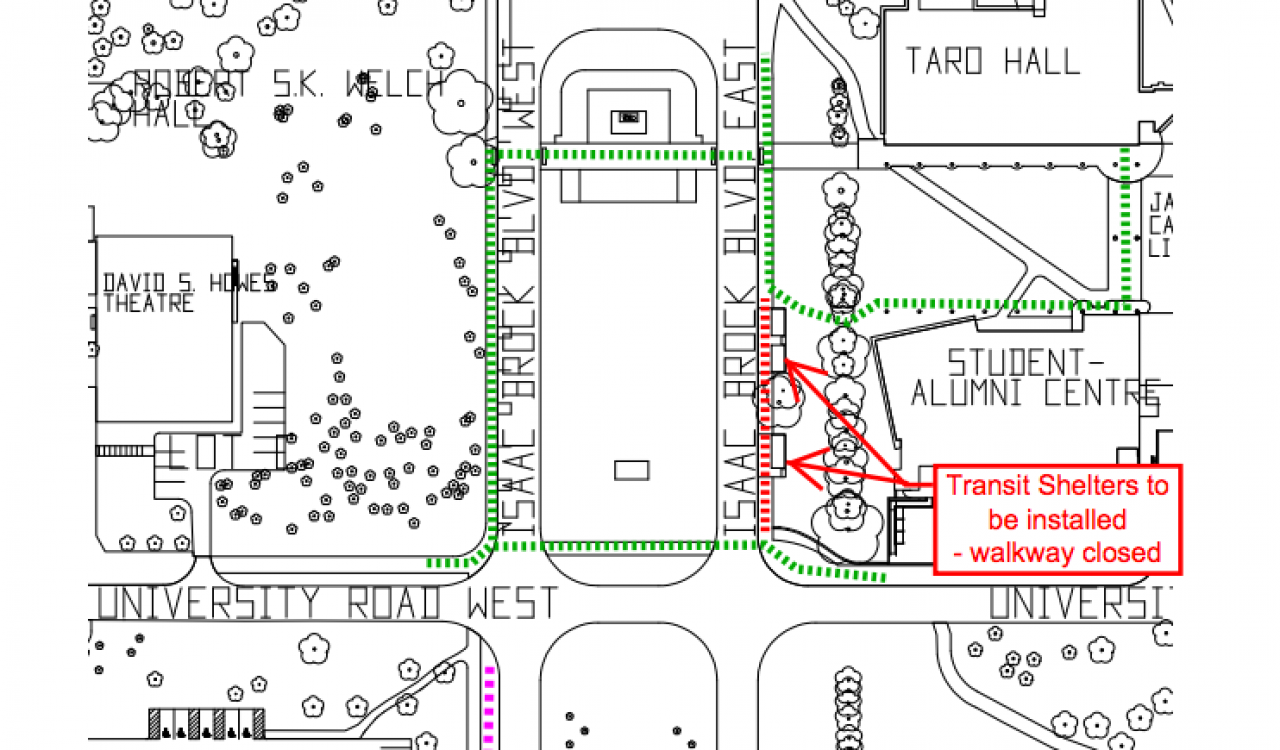 A map showing alternate routes as the bus shelters are installed.