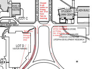 This map shows the temporary relocation of bus shelters on Friday, Oct. 21.