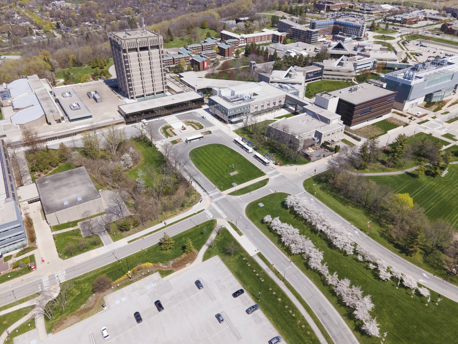 An aerial photo of Brock University's main campus.