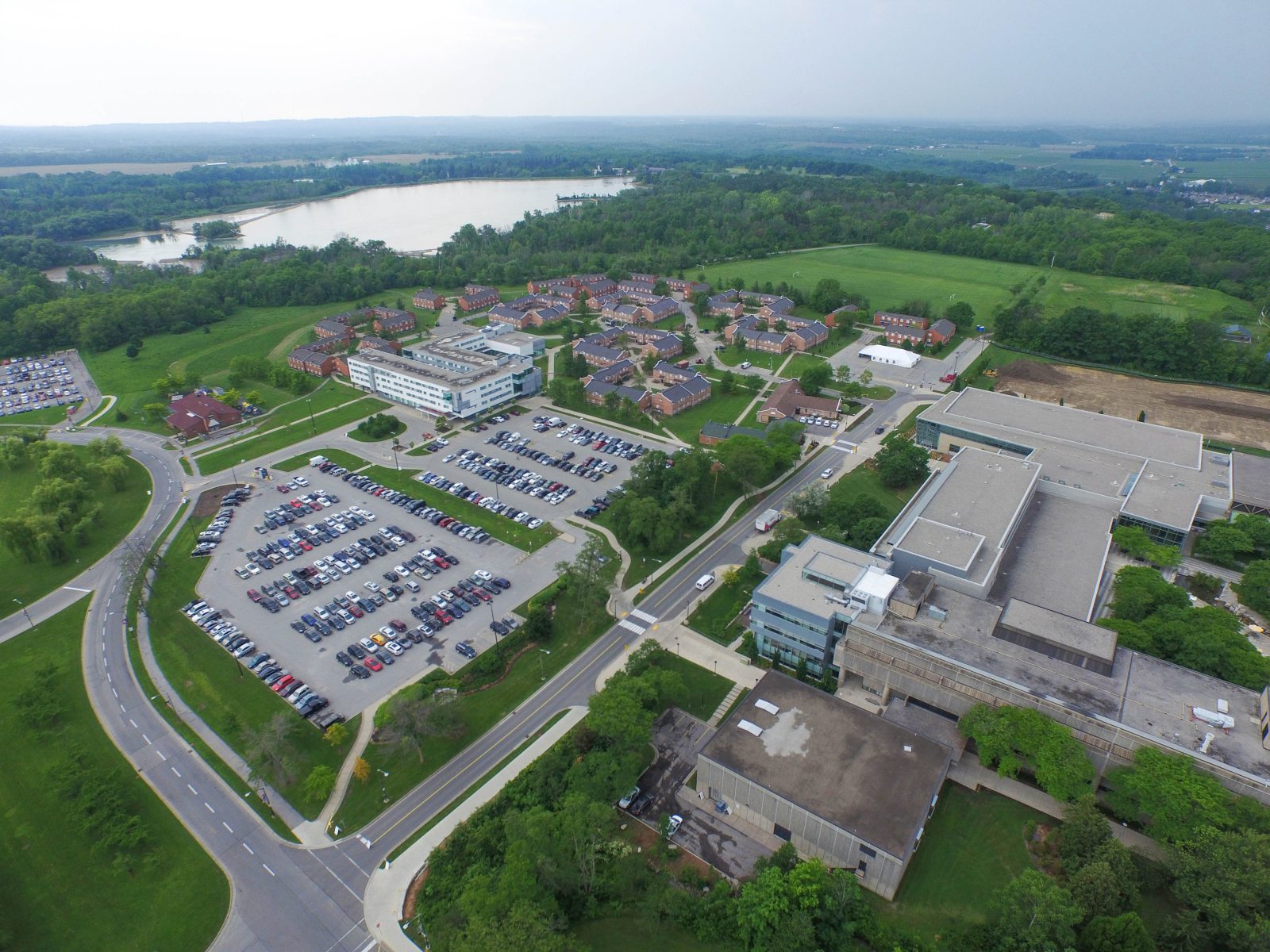 An aerial image of campus