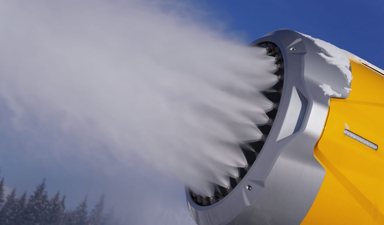 A snow cannon in operation