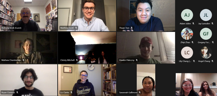 Screen capture of virtual meeting with several smiling faces in separate windows.