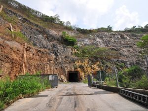 Ramp to enter an underground gold mine in Ghana, dug into the side of a pit