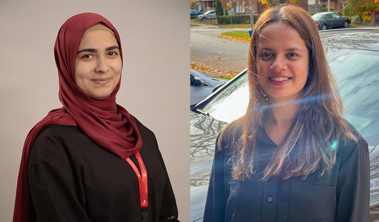 A collage of two portrait photos of young women.