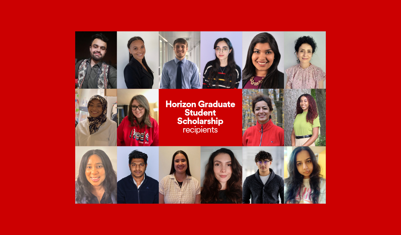 A collage of 16 Horizon Graduate Student Scholarship recipients.
