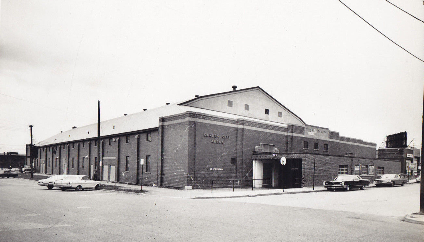 A black and white image of a building.