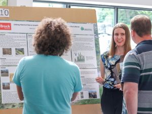 Brock University Chemistry student Lisa Harris presents a poster of research on “Utilizing Historical Data to Predict Water Quality Trends of the Wignell Drain in Port Colborne.”