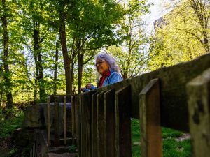 A woman views the Niagara Escarpment from Brock University’s main campus.