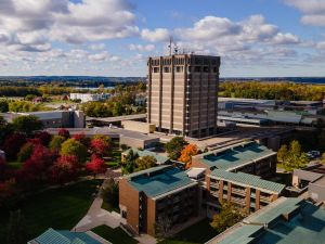 An aerial view of Brock's main campus in the fall.