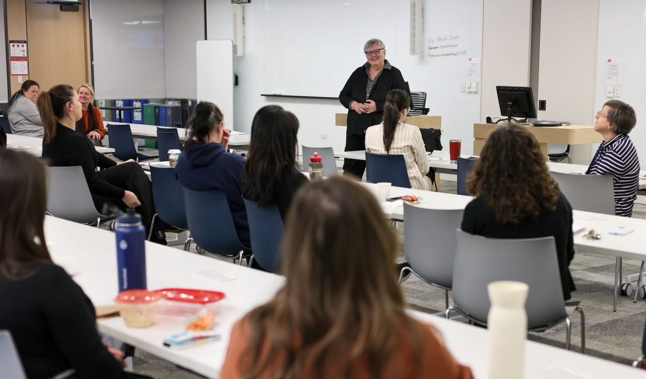 Brock's Provost and Vice President, Academic Arja Vainio-Mattila addresses a meeting of Women in Leadership in Rankin Family Pavilion