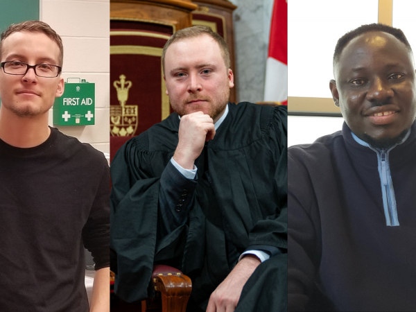 A collage featuring three Brock graduate students who secured high-impact careers by their spring 2025 convocation.