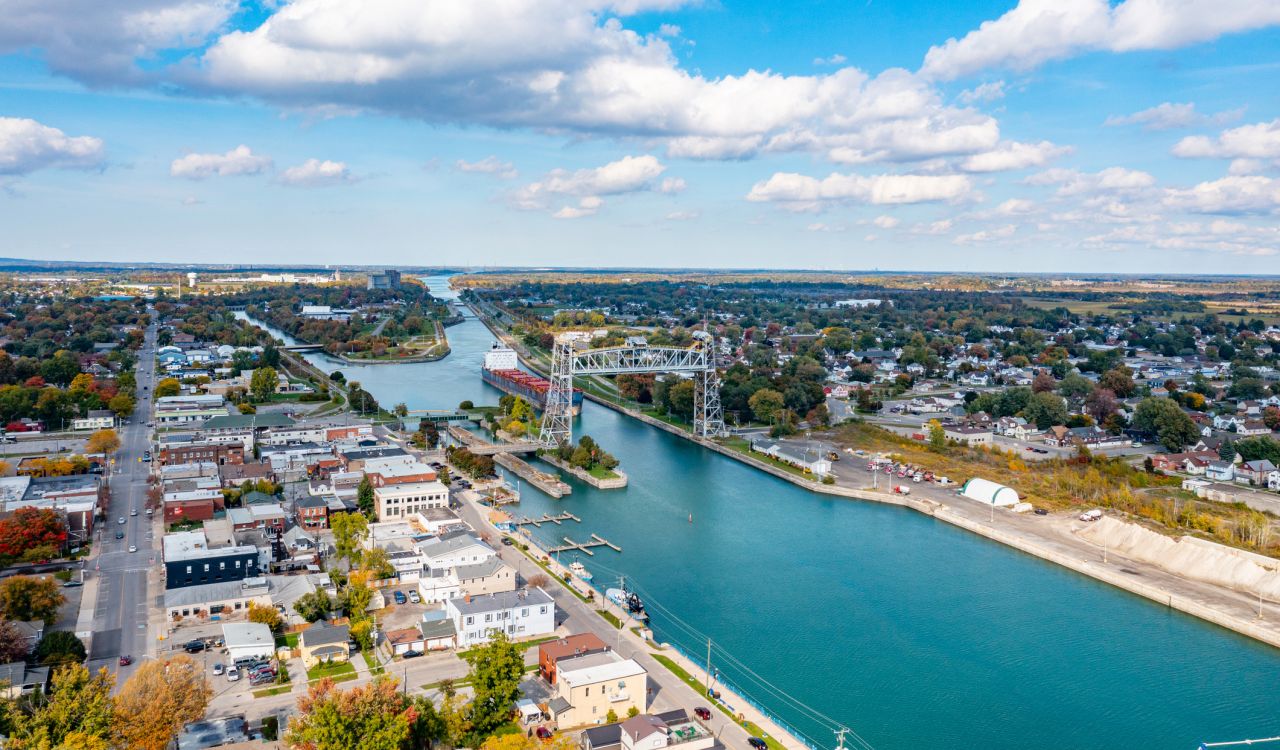 An aerial view of the Welland Canal in Niagara.