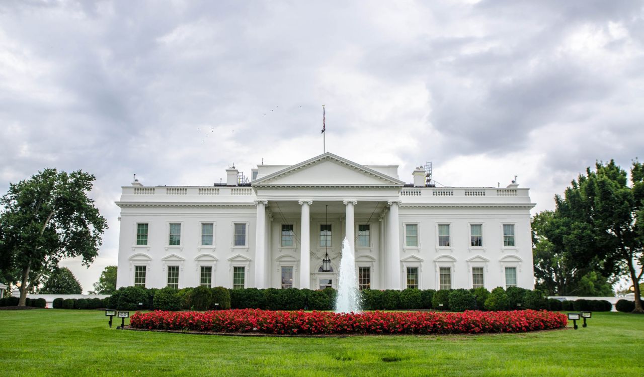 The White House against a cloudy sky,