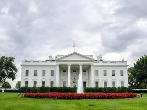 The White House against a cloudy sky,