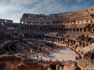 Tourists inside the Coliseum in Rome.