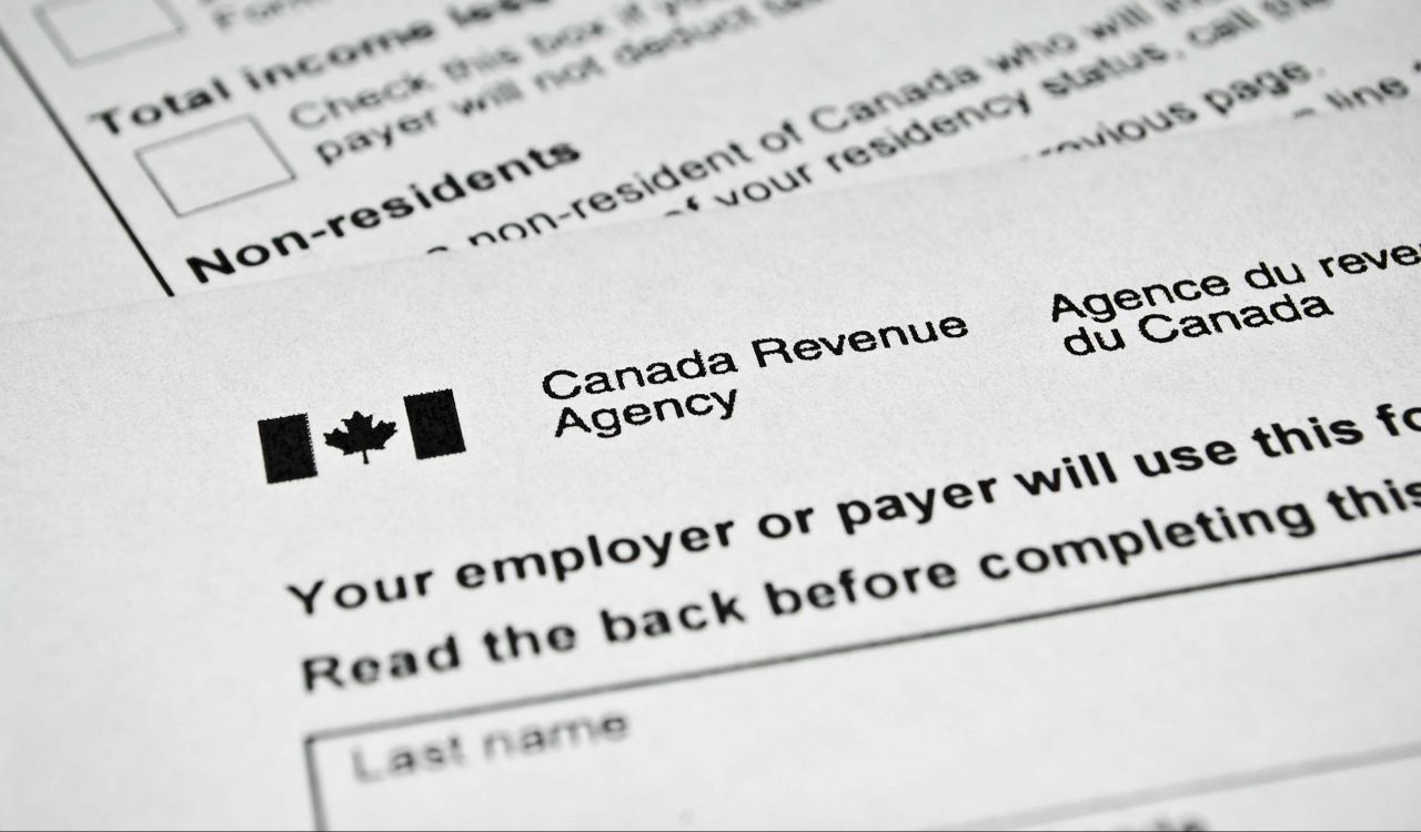 Close-up of Canadian tax forms.