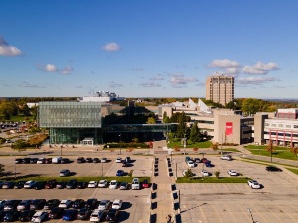 Buildings and roads on a university campus.