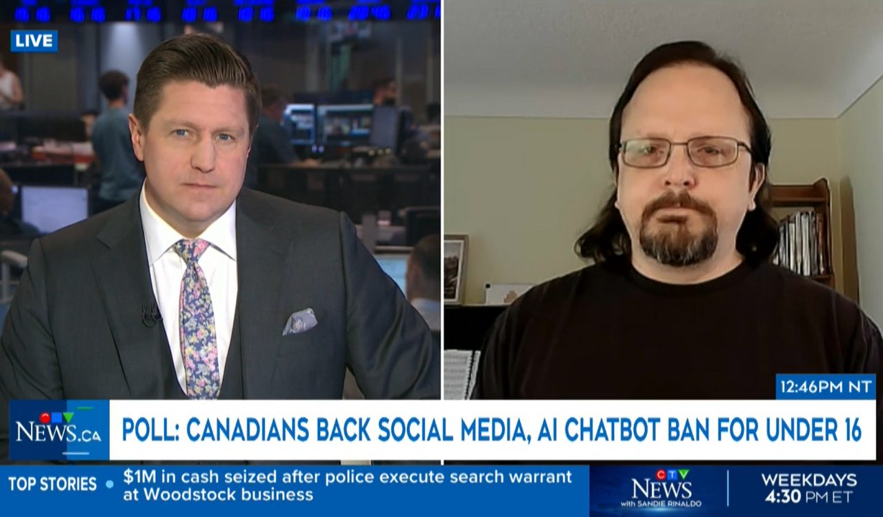 A screenshot of a news broadcast showing a journalist and a person being interviewed.