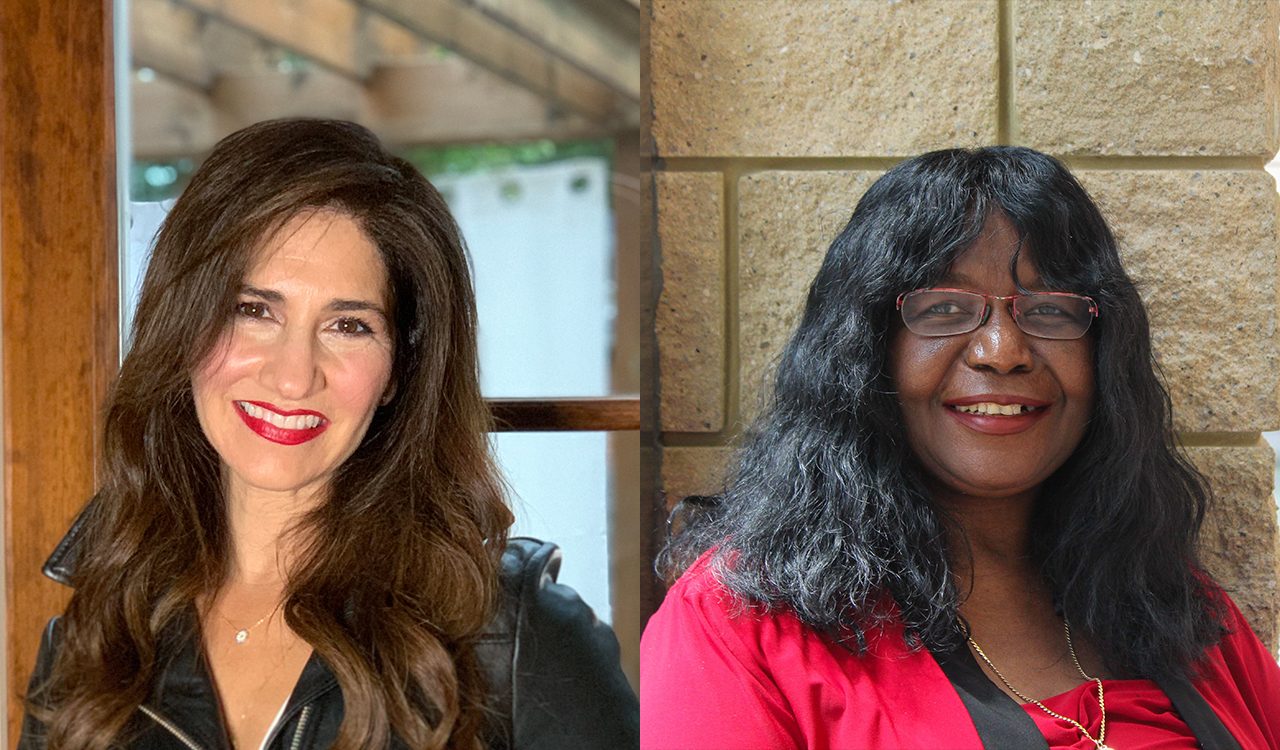 A collage of two headshot portraits of two women.