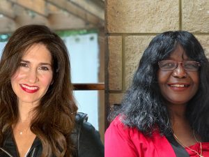 A collage of two headshot portraits of two women.