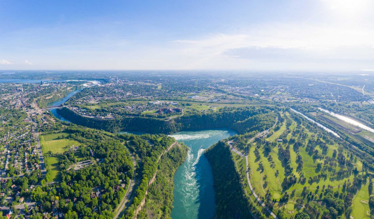 An aerial view of the Niagara River.